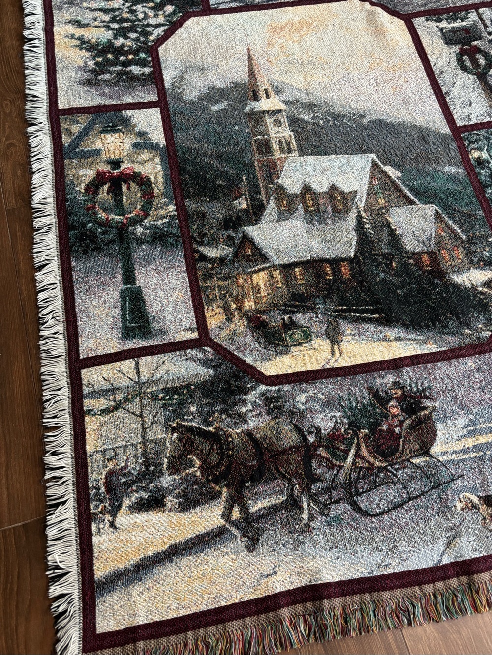 Thomas Kinkade Christmas Winter Village Woven Tapestry Throw Blanket - Picture 3 of 7